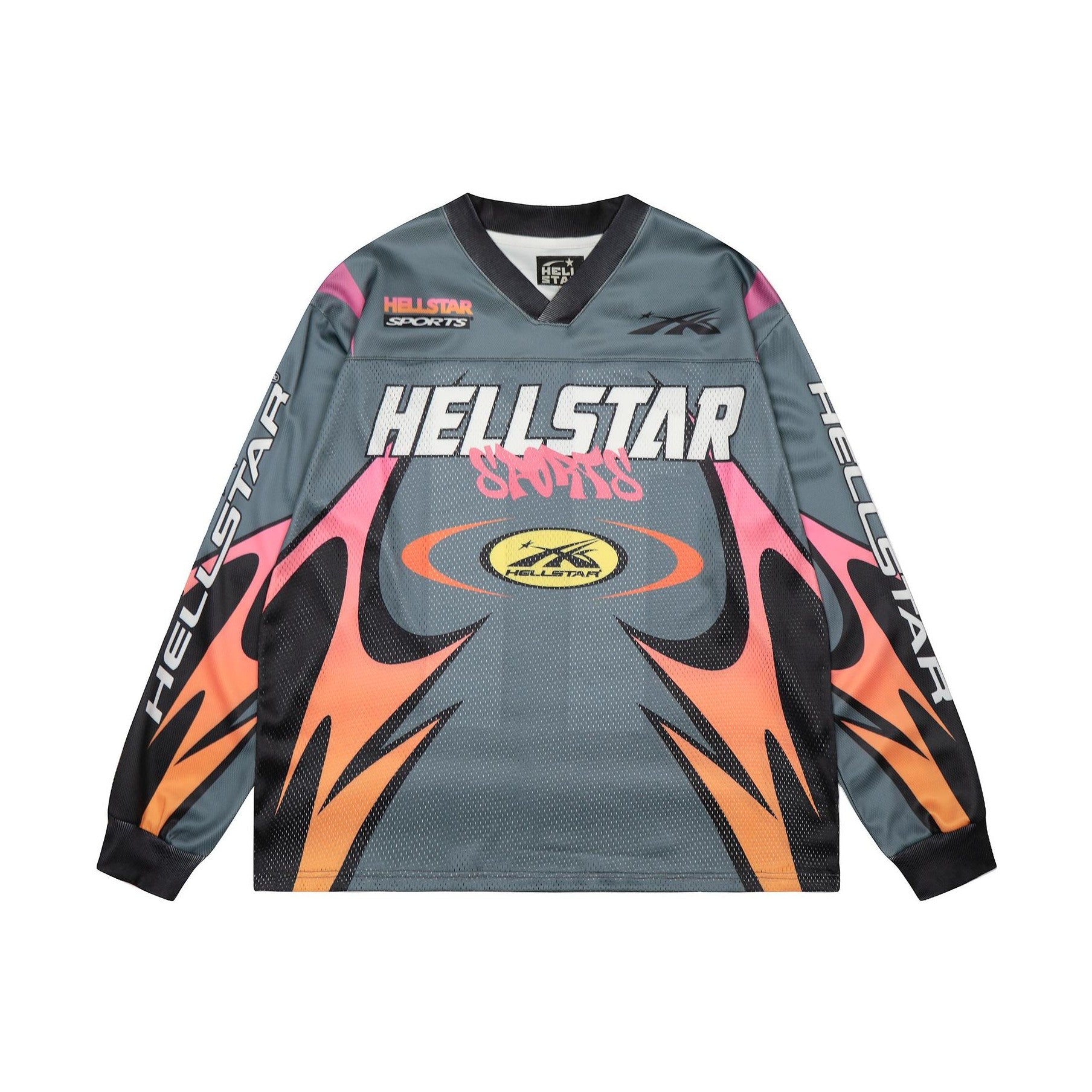 Hellstar Grey and Orange  Mesh Long Sleeve Tee