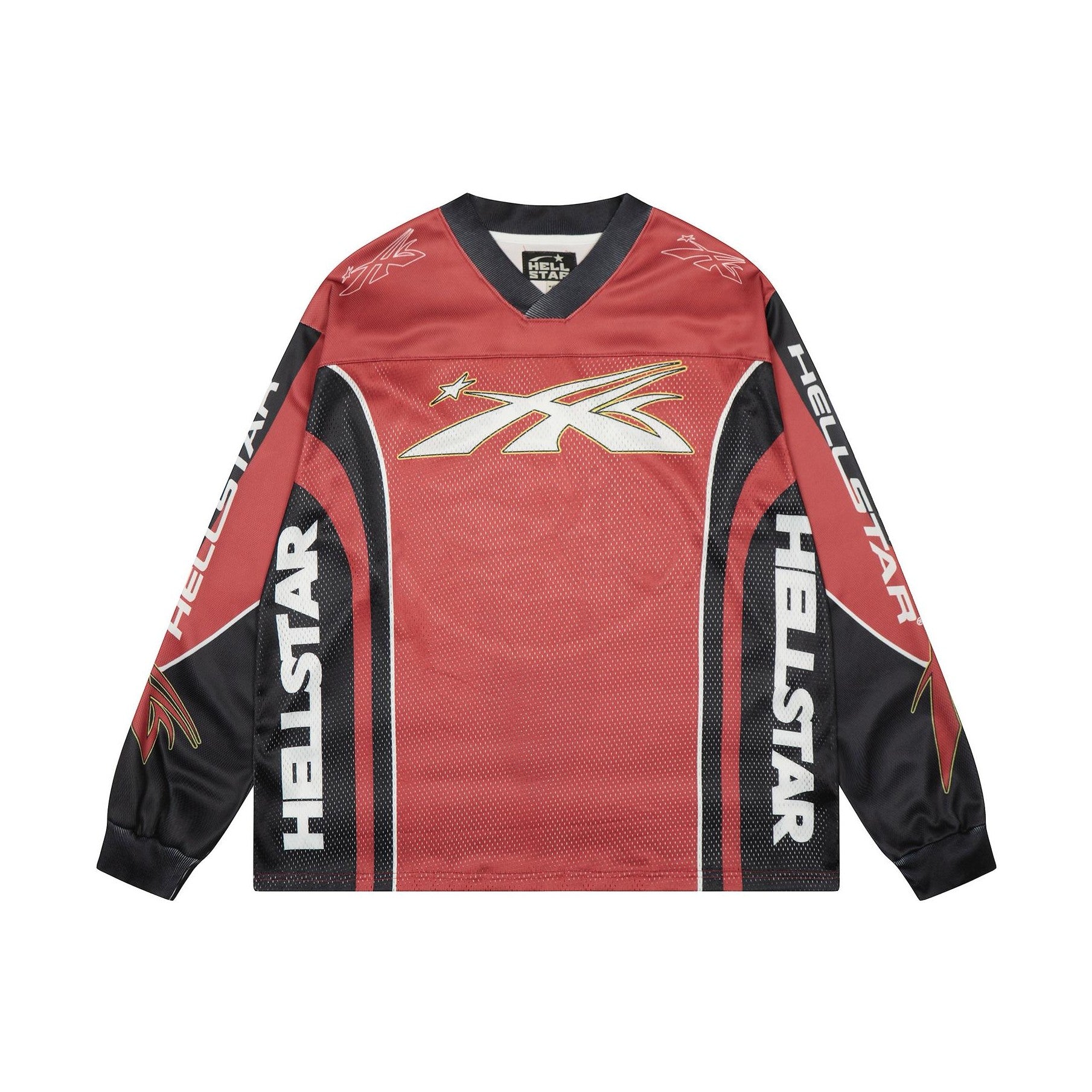 Hellstar Red Sports Logo Mesh Long Sleeve Tee
