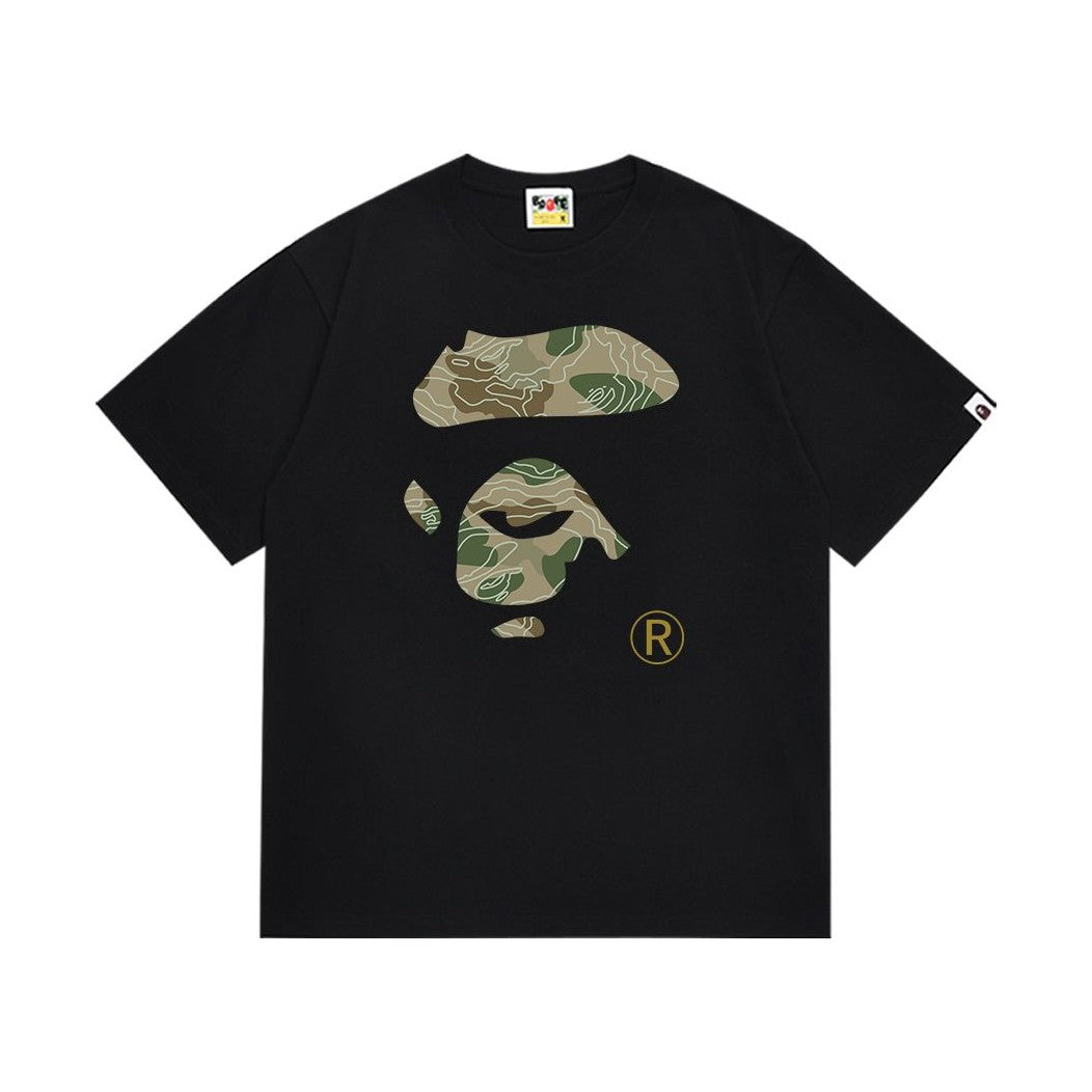 BAPE Layered Line Camo Ape Face Tee 'Black/Beige'