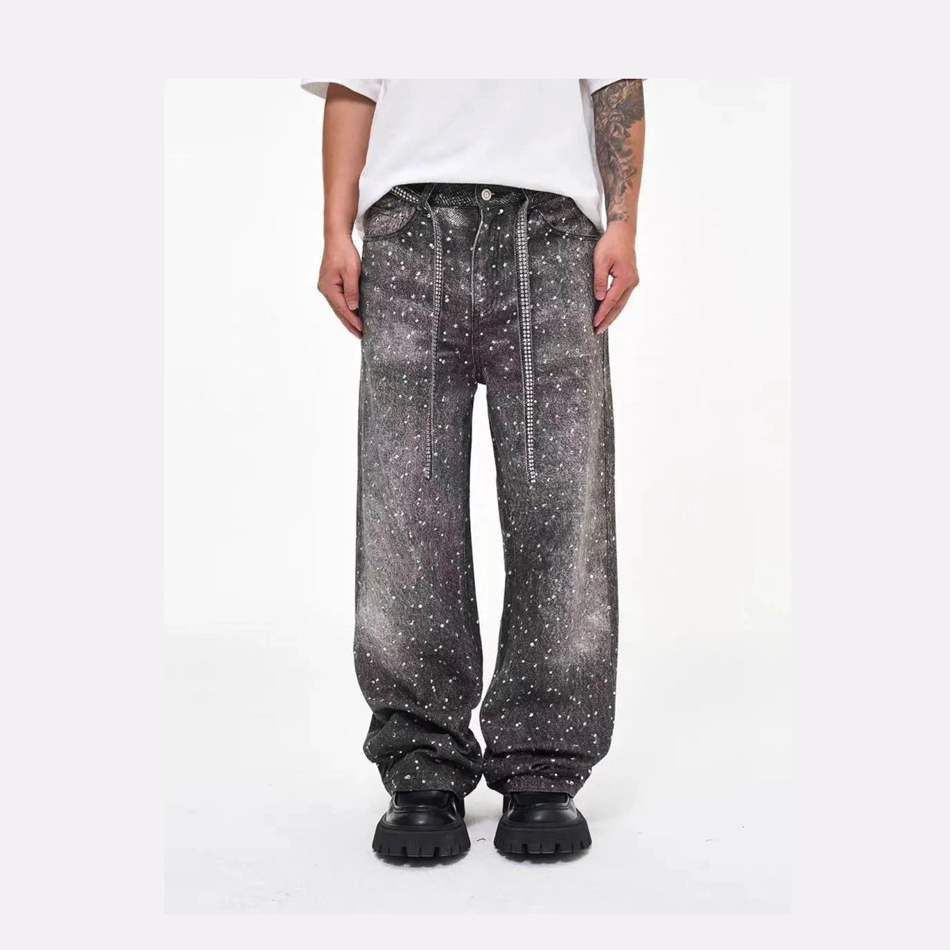 Black Icon Rhinestone Jean Black