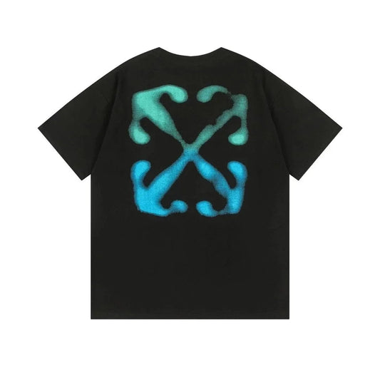 Off-White Green/Blue Logo Black Tee