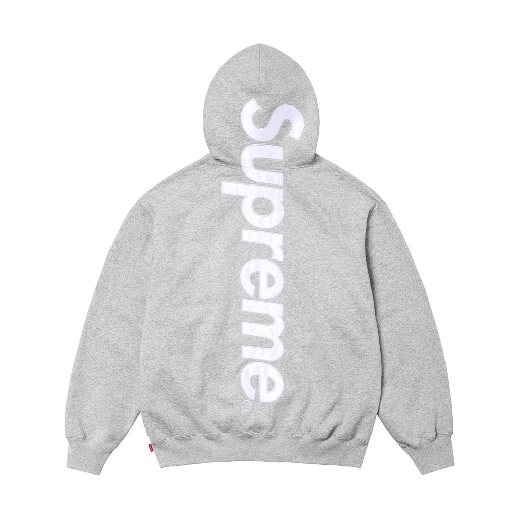 Supreme Satin Appliqué Hooded Sweatshirt Grey